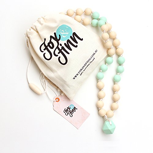 Fox & Finn 'Avery' Silicone Teething Necklace for Babies | Safety Knotted Silk Rope | Does Not Pull Out Hair | 15 Inch Drop (Sweet Marsala + Smoke)