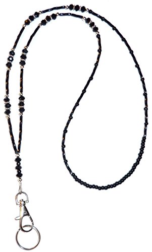Crystal Style Fashion Women's Beaded Lanyard 34", Made in USA Breakaway and Non Breakaway Available, for Keys, Badge Holder (Black Crystal - Non Breakaway (Stronger))