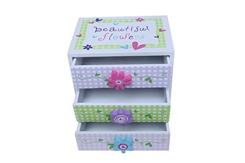 Juvale Kids Jewelry Box - Colorful Flower Compartment Drawer - Small Square Accessories Box - 6L X 4.5W X 6H
