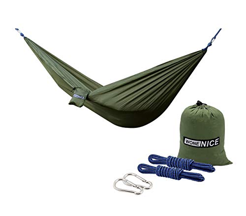 WoneNice Camping Hammock - Portable Lightweight Double Nylon Hammock, Best Parachute Hammock with 2 x Hanging Straps for Backpacking, Camping, Travel, Beach, Yard and Garden