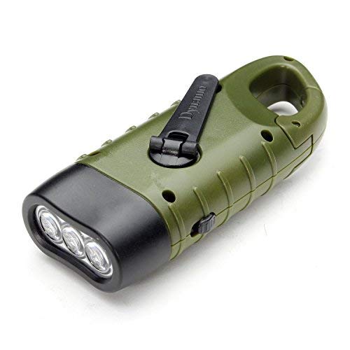 Book Cover MECO Hand Cranking Solar Powered Rechargeable Flashlight Emergency LED Flashlight Carabiner Dynamo Quick Snap Clip Backpack Flashlight Torch Weather Ready, 8 Lumen - Green