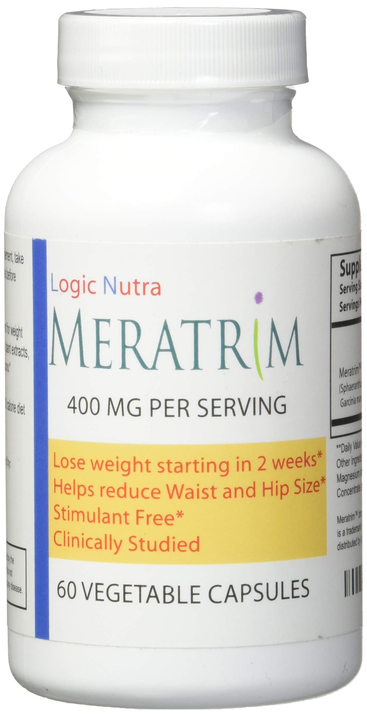 Logic Nutra Meratrim 400 mg - Supports Weight Loss, Slimming Formula, Metabolism Support, Appetite Suppression Support, Garcinia, May Help Reduce Belly Fat Stimulant Free - 60 Vegetable Capsules