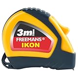 FREEMANS IKON 3m:16mm Steel Inchi Measuring Tape - 3m (Yellow & Black) With Unbreakable ABS case || Soft Grip Bi-material Case || Auto-lock and Belt Clip