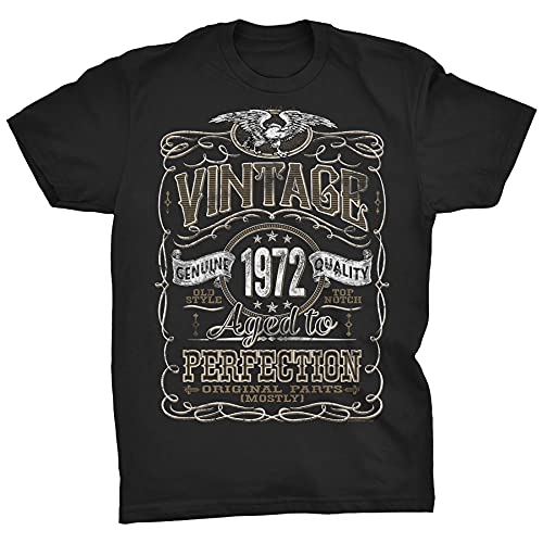 50th Birthday Gift Shirt for Men - Vintage 1972 Aged to Perfection - Black-001-Md