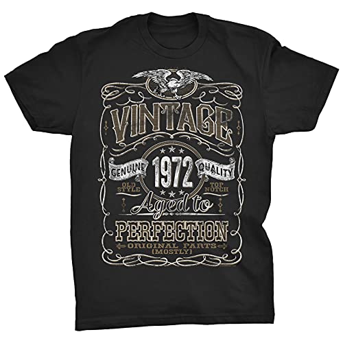 Book Cover 50th Birthday Gift Shirt for Men - Vintage 1972 Aged to Perfection - Black-001-XL