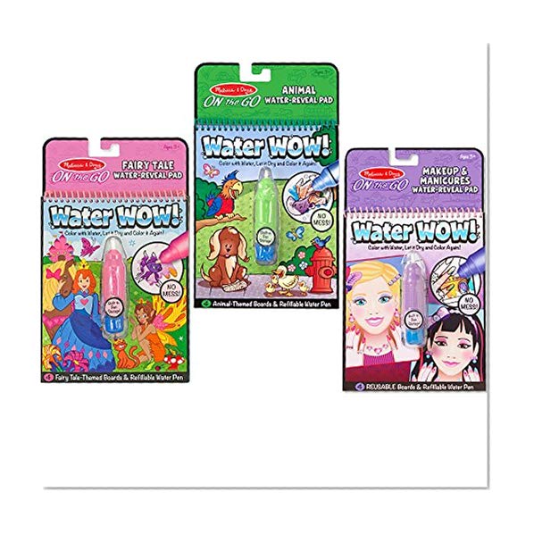 Melissa & Doug On the Go Water Wow! Reusable Water-Reveal Activity Pads, 3-pk, Makeup, Fairy Tales, Animals