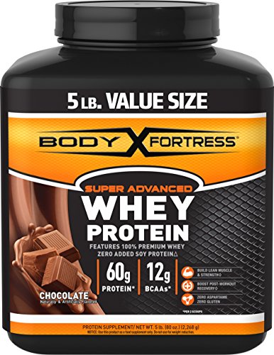 Body Fortress Super Advanced Whey Protein Powder, Gluten Free, Chocolate, 5 lbs