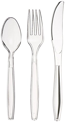 Book Cover Amazon Basics Disposable, Clear Plastic Utensil Cutlery - 360-Piece Set