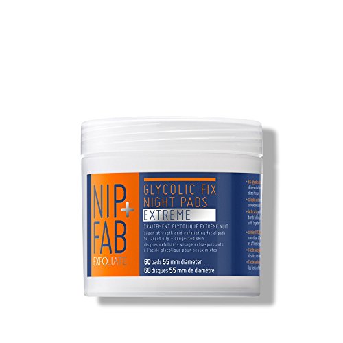 Nip + Fab Glycolic Acid Night Face Pads with Salicylic and Hyaluronic Acid, Exfoliating Resurfacing AHA Facial Pad for Exfoliation Even Skin Tone Blemish Control Pigmentation, 60 Pads, 2.7 Ounce