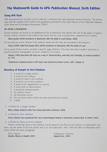 The Wadsworth Essential Reference Card to the Publication Manual of the American Psychological Association 3rd edition by Perrin, Robert (2009) Pamphlet