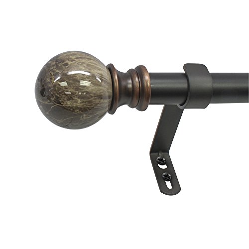 Decopolitan Beme International 1" Core Marble Ball Telescoping Drapery Rod Set, 36-72", Brown