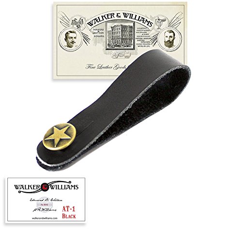 Book Cover Walker & Williams AT-1 Black Leather Acoustic Guitar Strap Button Headstock Adaptor