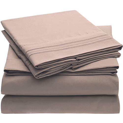 Book Cover Mellanni Bed Sheet Set - Brushed Microfiber 1800 Bedding - Wrinkle, Fade, Stain Resistant - 4 Piece (King, Tan)