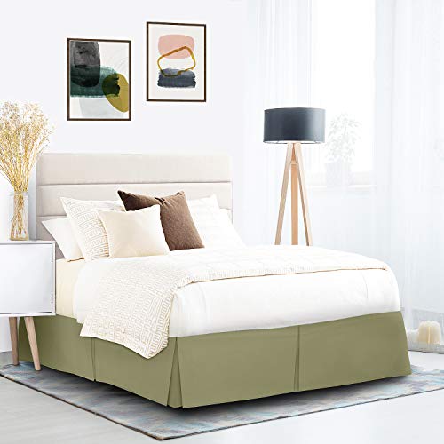 Book Cover Pleated Bed Skirt, Easy Fit Bed Skirt, 14â€ Inch Tailored Drop Bed Skirt, Soft Double Brushed Premium Microfiber Ruffle Bed Skirt, Luxury Bedskirt, Hotel Quality Bed Ruffle, King Bed Skirt Green