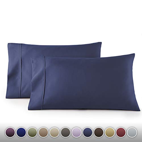 HC COLLECTION 1500 Thread Count Egyptian Quality 2pc Set of Pillow Cases, Silky Soft & Wrinkle Free (Fits Queen)- Standard Size/Navy Blue