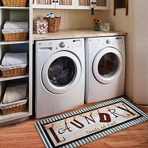 USTIDE Vintage Laundry Room Runner Rug, Anti- Fatigue Laundry Rug, Striped Floor Runners Non Skid Kitchen Rug Farmhouse Washhouse Basement Mat Bathroom Rugs Non-Slip Rubber Area Rug (20"x48", Green)