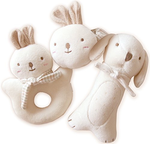 Book Cover (Puppy & Baby Rabbit Rattle Set) 100% Organic Cotton(No Dyeing Natural Organic Cotton)