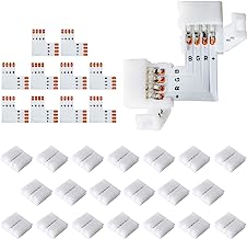 Book Cover L Shape 4-Pin LED Connectors 10-Pack JACKYLED 10mm Wide Right Angle Corner Solderless Adapter Connector Terminal Extension with 22Pcs Clip Connectors for 3528/5050 SMD RGB 4 Conductor LED Light Strips