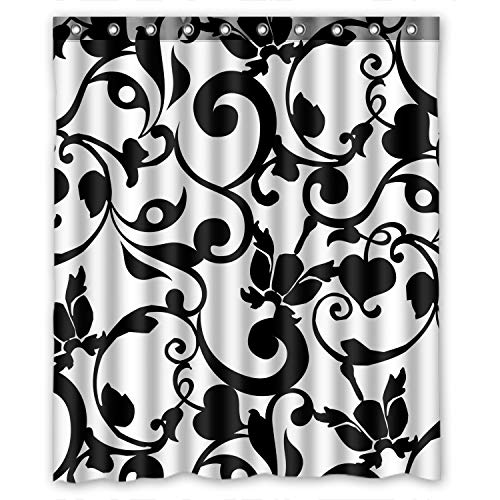 Book Cover ZHANZZK Black and White Damask Pattern French Floral Swirls Waterproof Bathroom Shower Curtain 60x72 Inches