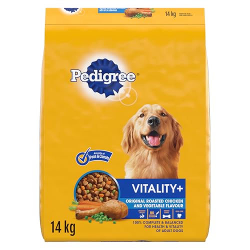 PEDIGREE VITALITY+ Adult Dry Dog Food, Roasted Chicken and Vegetable Flavour, 14kg Bag