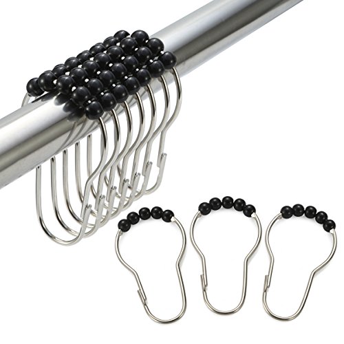 Book Cover Amazer Shower Curtain Hooks Rings, Stainless Steel Rust-Resistant Shower Curtain Rings and Hooks-Set of 12-Black