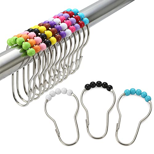 Book Cover Amazer Shower Curtain Hooks Rings, Stainless Steel Shower Curtain Rings and Hooks for Bathroom Shower Rods Curtains-Set of 12, Colorful