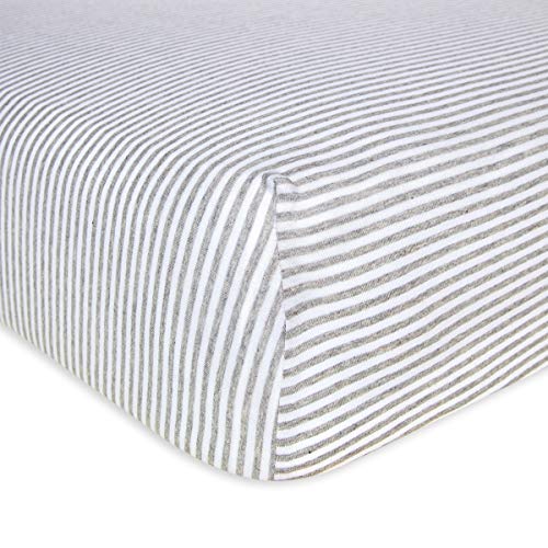 Book Cover Burt's Bees Baby - Fitted Crib Sheet, Boys & Unisex 100% Organic Cotton Crib Sheet For Standard Crib and Toddler Mattresses (Heather Grey Thin Stripes)