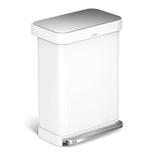 Book Cover simplehuman 55 Liter Rectangular Kitchen Step Soft-Close Lid, White Stainless Steel Trash can