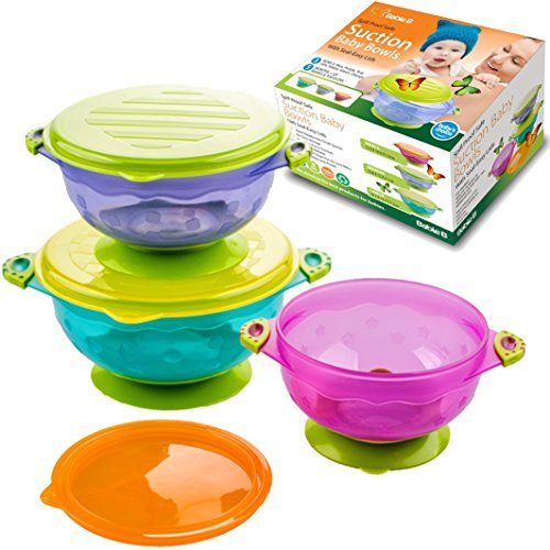 Book Cover Baby Bowls and Matching Lids - Suction Cup Bowls for Babies, Toddlers & Infants - Set of 3 Sizes - 6 Pieces