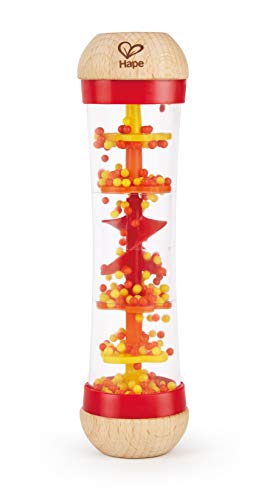 Hape Beaded Raindrops | Mini Wooden Musical Toddler Instrument, Shake & Rattle Rainmaker Toy, Red, L: 2, W: 2, H: 7.9 inch