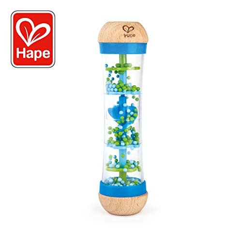 Hape Beaded Raindrops | Mini Wooden Musical Shake & Rattle Rainmaker Toy, Blue