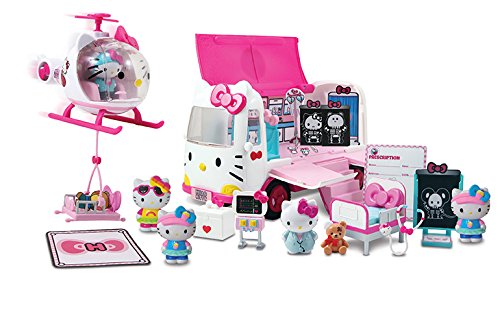 Book Cover Jada Hello Kitty Rescue Set with Emergency Helicopter & Ambulance Playset, Figures & Accessories, Pink & White