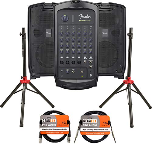 Fender Passport Event Portable PA System Bundle with Compact Speaker Stands, XLR Cable, and Instrument Cable