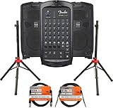 Fender Passport Event Portable PA System Bundle with Compact Speaker Stands, XLR Cable, and Instrument Cable