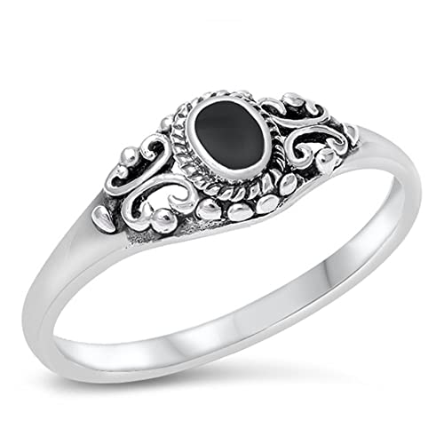 Women's Vintage Design Simulated Black Onyx Ring New .925 Sterling Silver Band Sizes 4-10