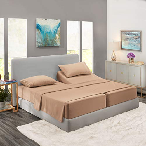 Book Cover Nestl Deep Pocket Split King Sheets: 5 Piece Split King Size Bed Sheets with Fitted Sheet, Flat Sheet, Pillow Cases - Extra Soft Bedsheet Set with Deep Pockets for Split King Mattress - Taupe