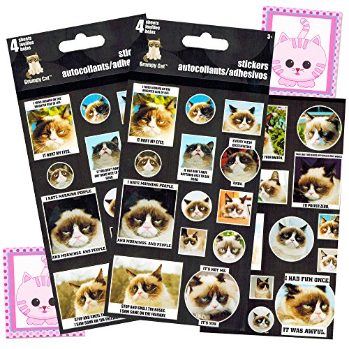 Book Cover Grumpy Cat Stickers Party Favor Pack (Over 50 Stickers, 4 Sheets)