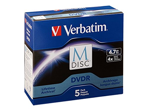 Verbatim 98899 M-Disc DVD-R 4.7GB 4X with Branded Surface - 5pk Jewel Case,Blue