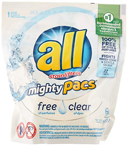 Book Cover all Mighty Pacs Laundry Detergent, Free Clear for Sensitive Skin, Unscented, Pouch, 22 Count