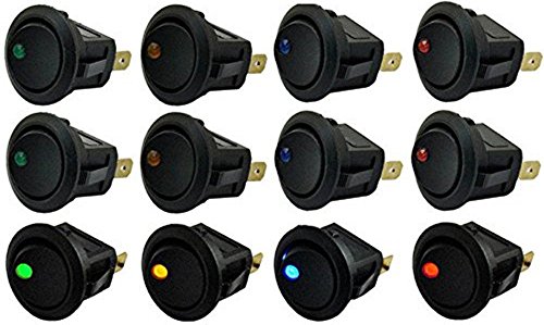 Book Cover Blovess 12pcs Car Truck Rocker Round Toggle LED Switch On-Off Control, Blue, Green, Yellow, Red