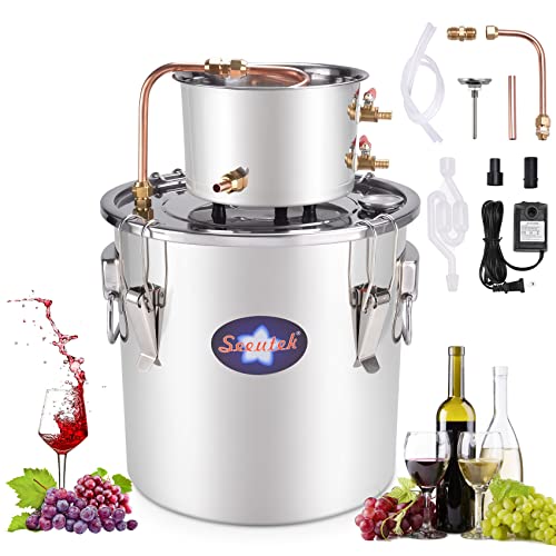 Book Cover Seeutek Alcohol Still 5Gal 18L Stainless Steel Water Alcohol Distiller Kit Spirits Boiler Copper Tube Ethanol Still Build-In Thermometer for Home Brewing and DIY Whisky Wine Brandy Making