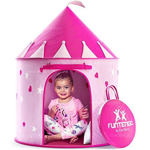 Book Cover FoxPrint Princess Castle Play Tent with Glow In The Dark Stars, Conveniently Folds in To A Carrying Case, Your Kids Will Enjoy This Foldable Pop Up Pink Play Tent/House Toy for Indoor & Outdoor Use