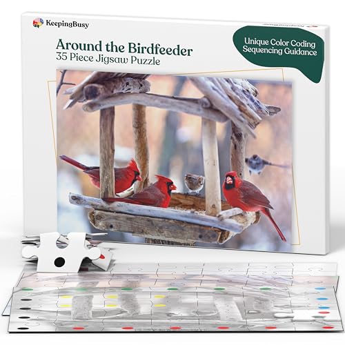 Keeping Busy Dementia Puzzles for Elderly - Large Piece Puzzles for Seniors - 35 Piece Jigsaw Bird Puzzle - Color Coded with Templates - Dementia Activities for Seniors - Easy Adult Puzzle