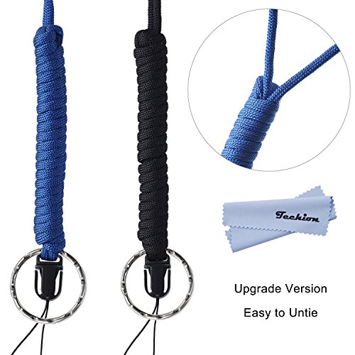 Techion 2 Pack [25 Inches] Strong Paracord Survival Lanyard Necklace with Split Ring & Clip for Keys & ID Holders, Phones [Quick Release/Easy Disassemble]