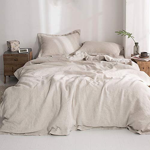 Book Cover Simple&Opulence 100% Washed Linen Duvet Cover Set with Embroidered,King Size(104