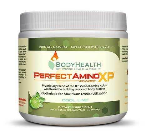 Book Cover PerfectAmino XP Powder 8 Essential Amino Acids including BCAAs by BodyHealth, Branched Chain Amino Energy, Fat Burner & Weight Loss Pre Workout Supplements, 99% Utilization, Cool Lime, 30 Servings
