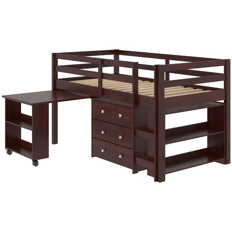 Book Cover Donco Kids 760-CP Low Study Loft Bed, Dark Cappuccino/White Dark Cappuccino/White Twin