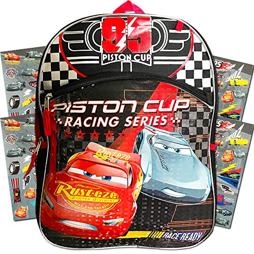 Disney Cars Backpack ~ 16" Deluxe Backpack Featuring Lightning McQueen with Cars Stickers (Disney Cars School Supplies)