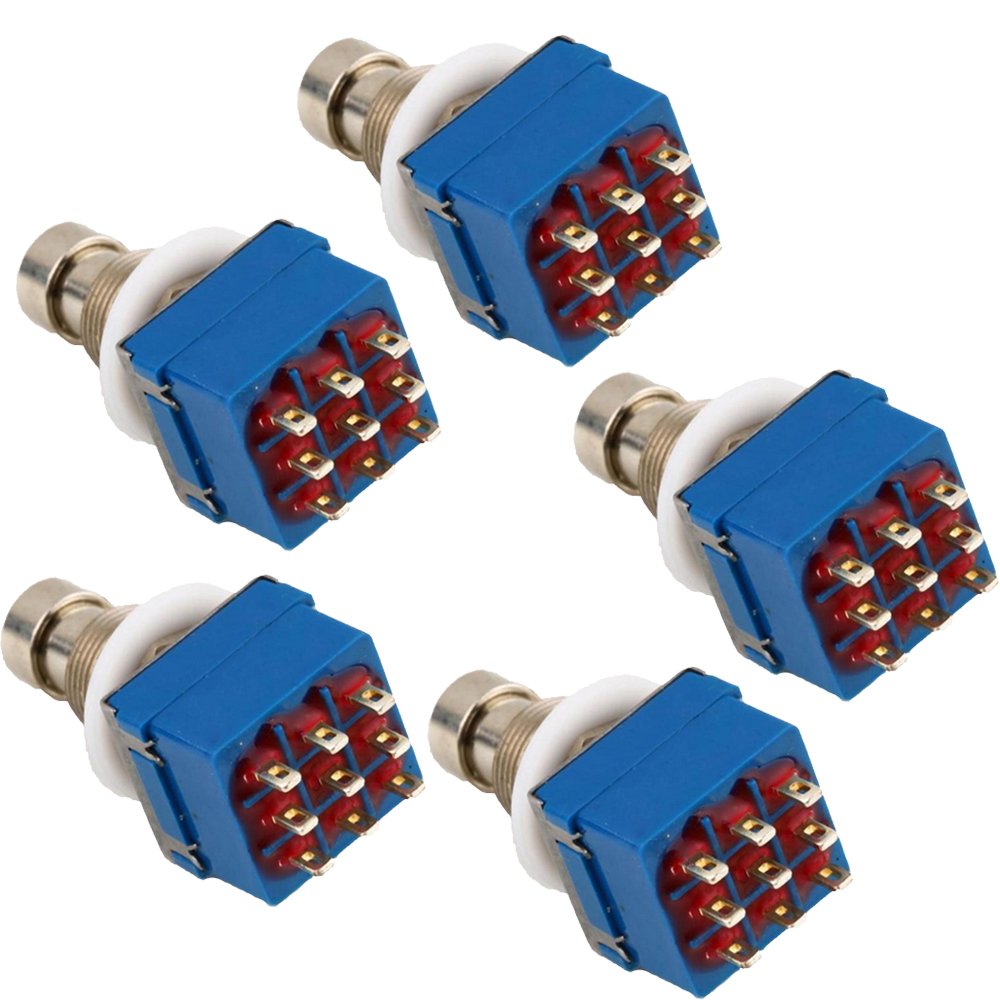 ESUPPORT 3PDT 9 Pins Box Stomp Guitar Effect Pedal Foot Switch True Bypass Metal Pack of 5 Blue 3PDT 9Pin