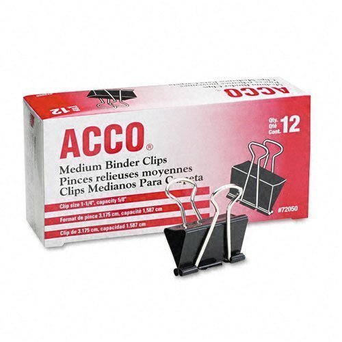 Book Cover Acco Brands A7072050 Binder Clips, Medium, 12 Per Box, 6 Boxes = 72 Medium Clips